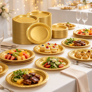 Wholesale Stackable Gold Disposable Round PS Plastic Plates Heavy Duty <strong>Decorative</strong> Rim Dinner Plates for Wedding Party <strong>Catering</strong> - Product Image 4