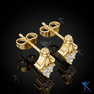 Lab Grown Diamond Vintage Shield <b>Stud</b> Earrings 14K 18K Solid Gold 3 Stone Cluster Women's Jewelry Wedding Party Bridal - Product Image 3