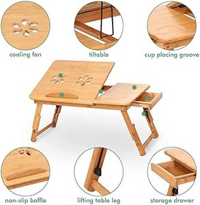 2023 Venta caliente plegable ajustable Laptop Lap Desk Notebook Computer Holder Stand plegable bambú Laptop Table Tray para cama - Product Image 3