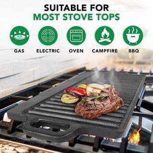 Plancha de Hierro Fundido Rectangular Reversible 2 en 1 de 16.5*9 Pulgadas con Asas, Precurada, Antiadherente, para Estufa de Gas y Horno - Product Image 6