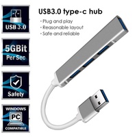 Base de Conexión USB 3.0 de 4 Puertos con Transferencia de Datos de 480 Mbps, Carga, Aleación de Aluminio, Gris Plateado, Garantía de 12 Meses, en Stock - Bajeal