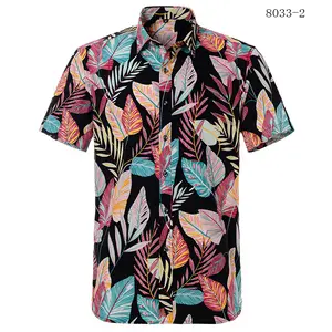 New Fashion Design Bright Colorful Tropical Florals Summer Plain Printed Short Sleeve Men Hawaiian Beach Shirts