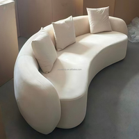 Sofá Moderno y Duradero de Terciopelo Esmerilado con Mechones, de Tres Plazas, en Forma de Arco, Color Crema, para Apartamento, Sala de Estar, Hotel y Hospital