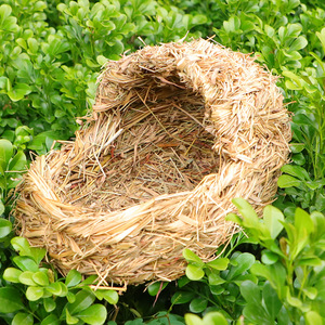 Maison pour animaux de compagnie en paille faite à la main, ronde, taille moyenne, pour oiseaux, en matériau végétal, mobilier pour animaux - Product Image 3