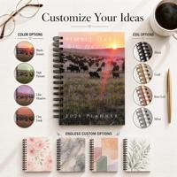 Carnet de planification quotidien et hebdomadaire personnalisé A5 avec couverture en papier motif Coucher de soleil sur la ferme, impression couleur spirale 2026 2027