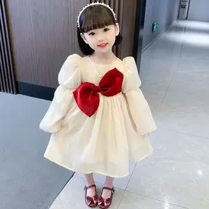 2022 캐릭터 여름 패션 소녀 드레스 공주 착용 큰 활 버튼 아이 드레스 어린이 아름다운 드레스