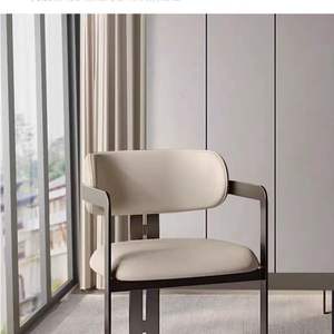 Modern Luxury Dining Chair With Backrest Warm White And <b>Black</b> Titanium <b>Frame</b> For Home Dining Room Use - Product Image 3