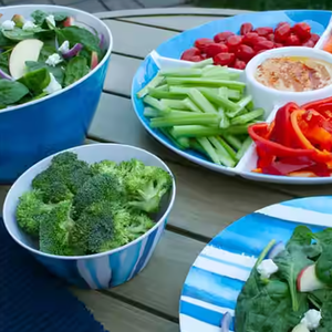 <span class=keywords><strong>Assiette</strong></span> à dessert ronde en mélamine rayée bleu ciel de 8 pouces, plateau à fruits léger en mélamine pour kits de table nautiques - Product Image 6