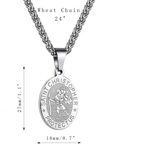 Saint <span class=keywords><strong>St</strong></span> <span class=keywords><strong>Christopher</strong></span> Medal Portrait Edelstahl Pullover Kette Herren Silber Gold Schwarz Überzogene Halskette Befestigungs elemente Schmuck - Product Image 4
