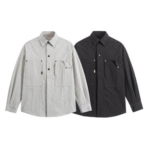 Herenshirt, tactisch, functioneel, lange mouwen, knoopsluiting, effen, casual, grote maten, oversized, relaxed fit, 6XL 7XL, lente, 100% katoen - Product Image 1