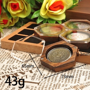 Ebony Hexagonal Commemorative Coin Box Wooden Badge Display Rack Medal <strong>Acrylic</strong> Cover Magnetic <strong>Storage</strong> Box - Product Image 3