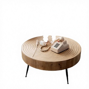 Modern Storage Option With Easy <b>Sliding</b> Style Movable Top Solid Acacia Wooden Round Shape With Metal Legs Center Coffee Table - Product Image 3