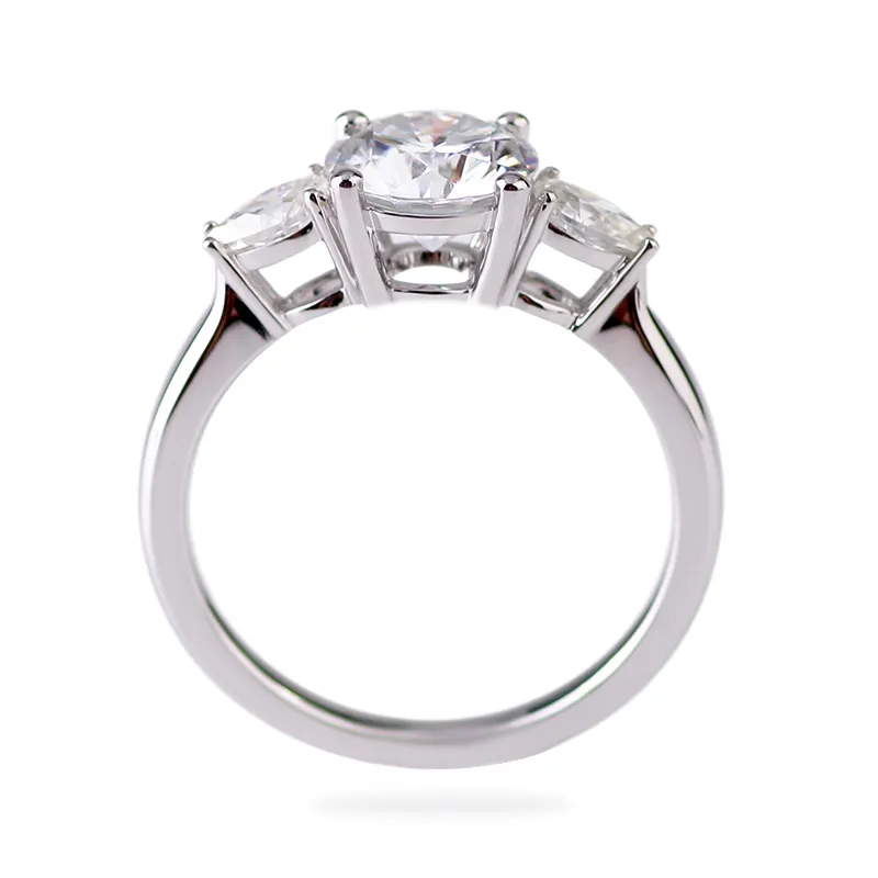 1.5ctブリリアントカットセンターMoissaniteダイヤモンド14 18kホワイトゴールドの婚約指輪2個の梨カットサイドストーン