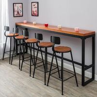 Table de bar industrielle personnalisée, plateau en bois massif moderne, structure en métal, mobilier de café vintage, table haute étroite et longue, ensemble de tabourets