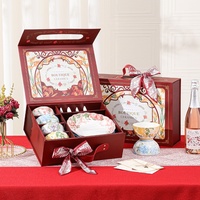 Coffret cadeau de bols et assiettes en céramique sous glaçure à motif végétal, compatibles micro-ondes, pour événements promotionnels et cadeaux d'entreprise