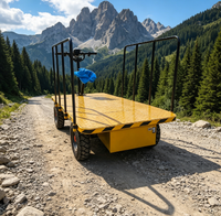 Chariot de transport électrique à quatre roues en métal, plateau plat, réversible, pour charges lourdes, hauteur max. 85 cm, garantie 3 ans