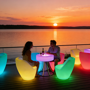 Moderno Juego <span class=keywords><strong>de</strong></span> Mesa Redonda <span class=keywords><strong>de</strong></span> Plástico para Bar con Luces LED Luminosas para Terraza Exterior y Uso Comercial - Product Image 4
