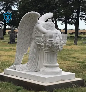 تمثال ملاك أبيض للخارج من الرخام المنقوش يدويًا من الرخام لمقبرات