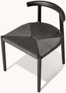 Sillas de Comedor Laterales de Aluminio con Asiento de Mimbre Tejido a Mano, Resistentes a la Intemperie, con Respaldo Curvo Contemporáneo - Product Image 2