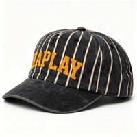 Casquette de baseball déstructurée à rayures verticales de haute qualité avec logo brodé personnalisé, 5 panneaux, en coton lavé, style pinstripe sport