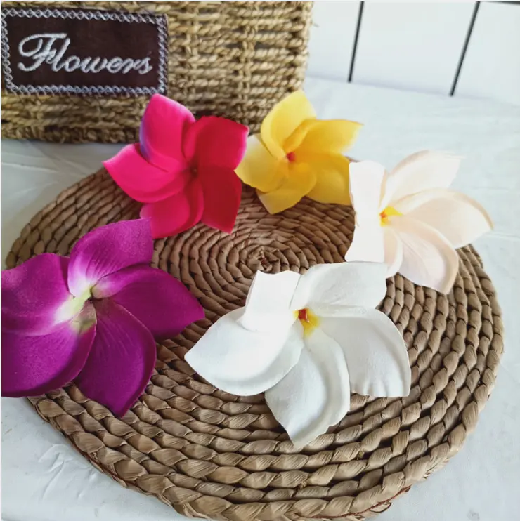 Toptan 9cm renkli Frangipani kafa ipek Plumeria çiçek ev dekorasyon için