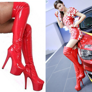 نمط جديد رائج البيع النساء 15 سنتيمتر عالية الكعب فوق الركبة أحذية <span class=keywords><strong>6</strong></span> بوصة بو نماذج عرض مقاوم للماء سميكة الخبز الطلاء القطب أحذية الرقص - Product Image 6