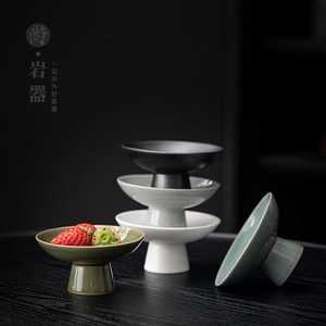 Assiette à fruits rétro en céramique Shangyan sur pied, plat rond en poterie pour thé et collations, style simple, idéal pour les fêtes - Product Image 3
