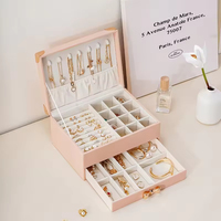 Boîte à bijoux double couche avec tiroir, organisateur de bijoux, étui de rangement pour colliers, bagues et boucles d'oreilles, vente en gros personnalisée