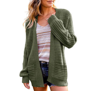 Women's Sweaters Knitted <b>Cardigan</b> Casual Ribbed Hew Cashmere Sweater With Pocket Sweater Fashion - Product Image 6