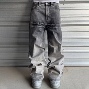 Wholesale Stone Washed Lvory Denim <b>Men's</b> Baggy <b>Jeans</b> Custom Logo <b>Men</b> Faded Washed <b>High</b> <b>Waist</b> Pants Casual Stock <b>Jeans</b> for <b>Men</b> - Product Image 4