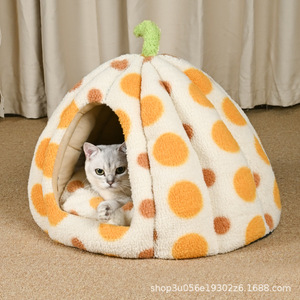 Pumpkin-shaped cat <b>bed</b>, suitable for all seasons, semi-enclosed, cat villa, removable and washable, warm in winter, pet <b>bed</b>. - Product Image 2