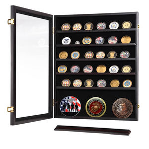 שנתי מכירה לוהטת עץ עם זכוכית הניתן לנעילה תג מטבע מדליית אוסף קבינט תיבת אתגר מדליית מטבע תצוגת מקרה - Product Image 6