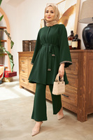 Ensemble musulman pour l'Aïd, haut pour femme, ensemble 2 pièces, chemisier à lacets, chemises à manches longues, pantalon, costumes arabes, Dubai, ensembles musulmans