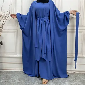 Комплект Абайи из 3 предметов, турецкое длинное платье без рукавов для молитвы в мусульманском стиле, хиджаб, открытая абайя, Дубай, мусульманская одежда