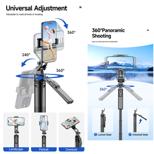 ไม้เซลฟี่แบบพับได้ C18 ขนาด 1800 มม. พร้อมขาตั้งกล้องแบบ Quadpod หมุนได้ 360 องศา ด้ามจับทรงตัว วัสดุอลูมิเนียมอัลลอยด์ พร้อมที่หนีบโทรศัพท์แบบแยกส่วน สำหรับ Vlog และการเดินทาง - Product Image 6