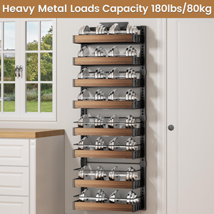 Estante de especias de 8 niveles 2 en 1 para colgar en la pared, estantería de madera para condimentos, organizador de despensa para colgar sobre la puerta con cesta ajustable - Product Image 5