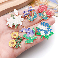 Breloques en émail assorties à thème floral, pendentifs en alliage doré Rose, Lys, Tournesol, Iris pour la décoration de carnets botaniques