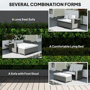 Tumbona Doble de Ratán para Jardín, con Respaldo Ajustable en 5 Niveles, Almacenamiento, Cojines y Almohadas, Juego de Jardín Retráctil - Product Image 5