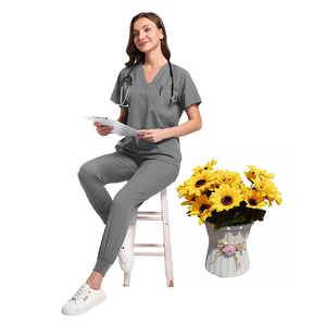 Costume de gommage médical ensemble Joggers SPA boutique uniforme femmes gommages infirmière poche <span class=keywords><strong>garde</strong></span> de sécurité uniformes T-shirt vêtements de travail en gros - Product Image 5