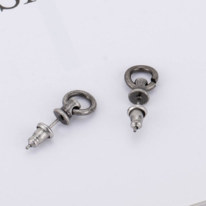 Retro Geometric <b>Stud</b> Earrings Tibetan <b>Silver</b> Irregular Round For Men Women Spring 2021 - Product Image 2