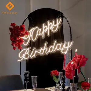Venta caliente estilo de silicona neón señalización metal neón luz letras cumpleaños fiesta suministros forHappy birthday