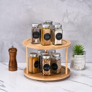 Plateau tournant en bambou porte-<span class=keywords><strong>épices</strong></span> porte-<span class=keywords><strong>épices</strong></span> rotatif à 2 niveaux <span class=keywords><strong>carrousel</strong></span> à <span class=keywords><strong>épices</strong></span> pour comptoir de cuisine organisateur de condiments - Product Image 6