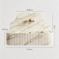 Meuble-lavabo mural moderne en marbre blanc de luxe avec panneaux cannelés, surface polie, design écologique