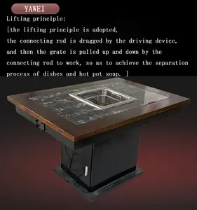 Yawei dumansız kaldırma sıcak tencere masası restoran masa katı ahşap kakma mermer sıcak tencere masası