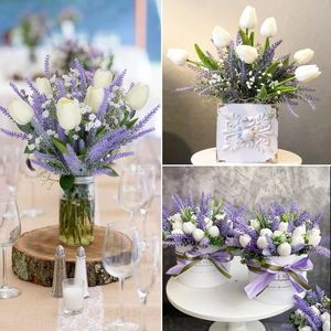 Artificial Tulip And Baby's Breath Bouquet Purple White <b>Plastic</b> Spring Decor Home <b>Table</b> Centerpiece 12 Pieces - Product Image 2