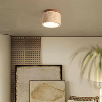 Lampe de plafond LED réglable en hauteur avec commande sans fil en pierre de travertin jaune Wabi Sabi pour la maison et le bureau