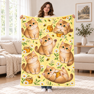 Manta de Franela con Estampado de Gatos y Flores, Suave y Acogedora, Manta Ligera Extra Grande para Siesta, Lavable, para Sofá y Dormitorio - Product Image 4