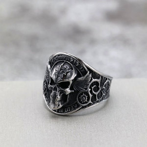 Anillo de hombre de acero inoxidable 316L, personalizado, al por mayor, antideslustre, estilo hip-hop, grueso, con calavera, para motociclistas - Product Image 1