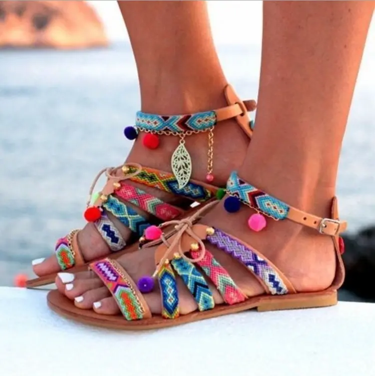 ANMAI Hot selling Nice Large Size Ethnic Style Sandals Women's Bohemian Sandals Women's Shoes In Stock Slippers Sandals