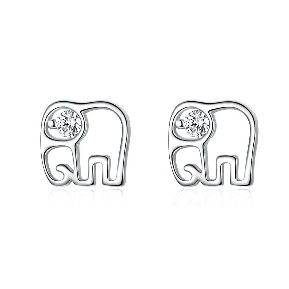Unique Design Elephant Clip-on Earrings 925 Sterling Silver Dazzling CZ Stud Earrings Fashion Jewelry for Women Girls